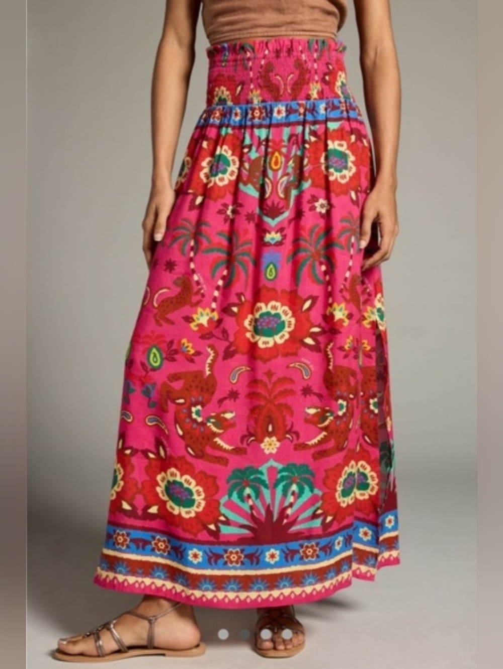 Farm Rio x Anthropologie Smocked Printed Maxi Skirt, Size L - Picture 3 of 14